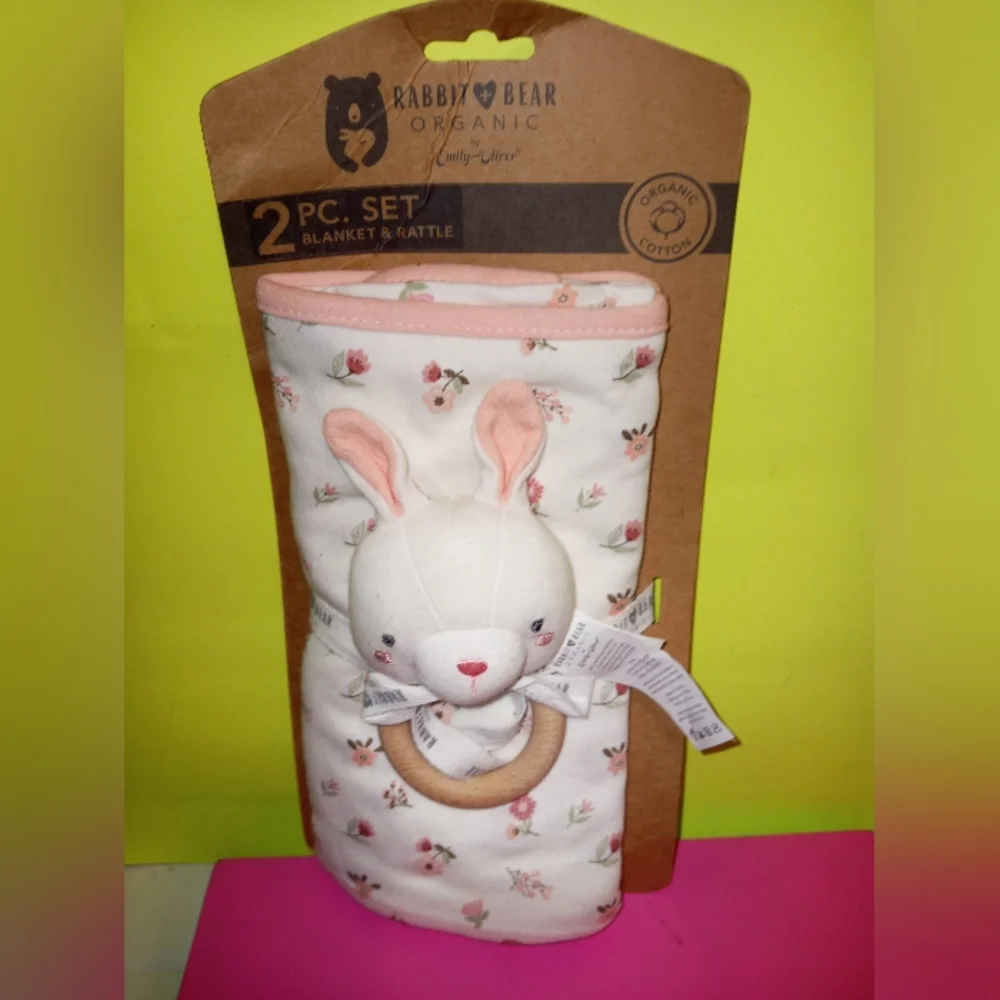 Alice & Oliver Rabbit blanket rattle & pink bootie